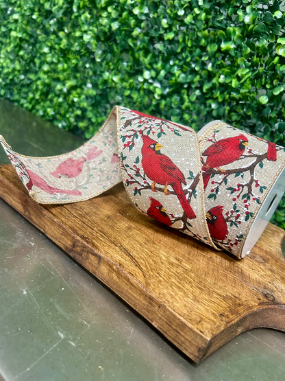 2.5 Inch By 10 Yard Cardinal On A Snowy Branch Ribbon