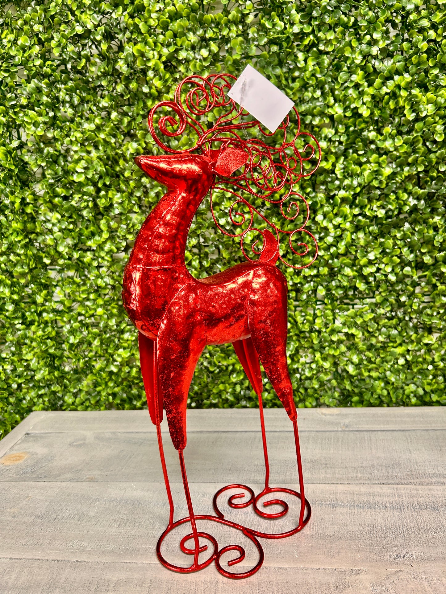 Red Metallic Curly Antler Standing Deer Two Assorted