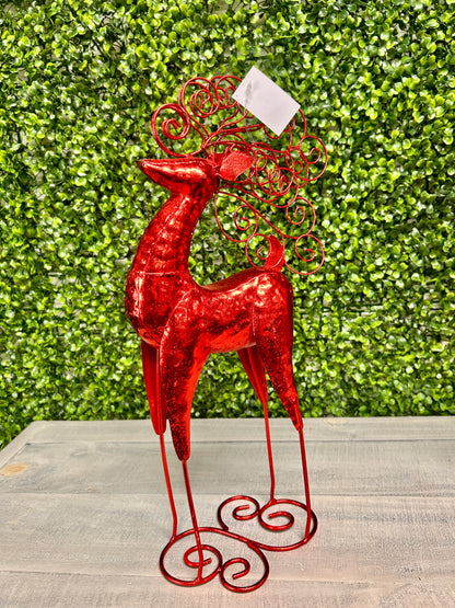Red Metallic Curly Antler Standing Deer Two Assorted