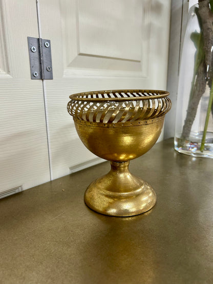 5.5 Inch Gold Mini Metal Urn With Lace Top