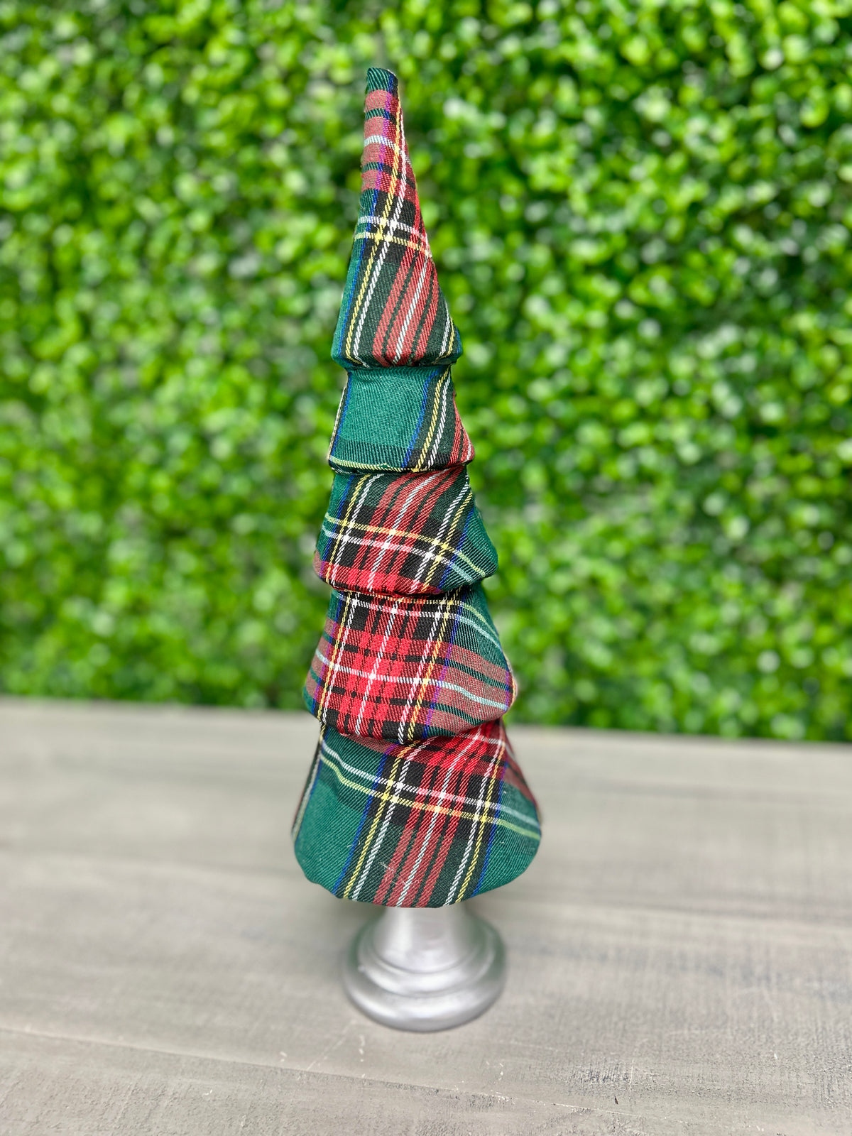 14.5 Inch Green And Red Plaid Tree Table Top Decor