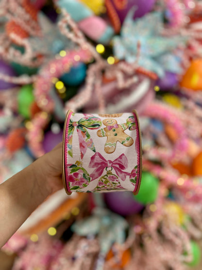 4 Inch By 10 Yard Pink Baubles And Bows With Pink Backing Ribbon
