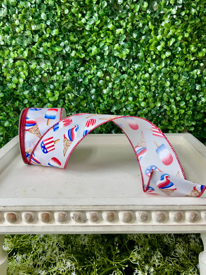 2.5 Inch By 10 Yard Patriotic Ice Cream And Popsicles Ribbon