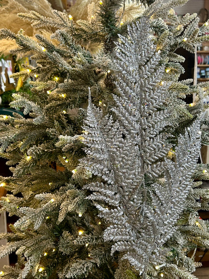 32 Inch Silver Shimmery Glitter Fern Spray