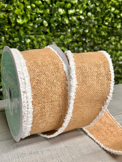 2.5 Inch By 10 Yard Faux Burlap With Snowdrift Ribbon