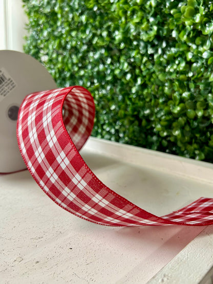 2.5 Inch By 50 Yard Red And White Woven Check Ribbon