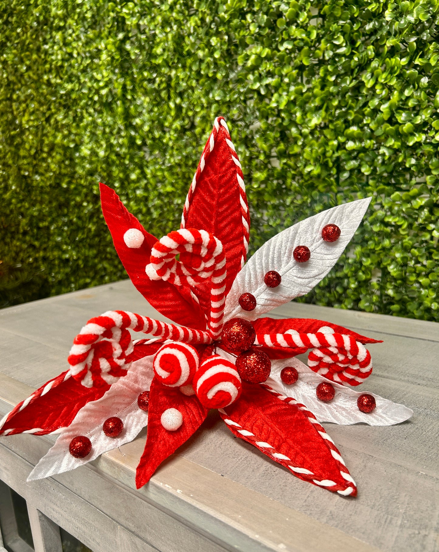 23 Inch Whimsical Peppermint Poinsettia Stem