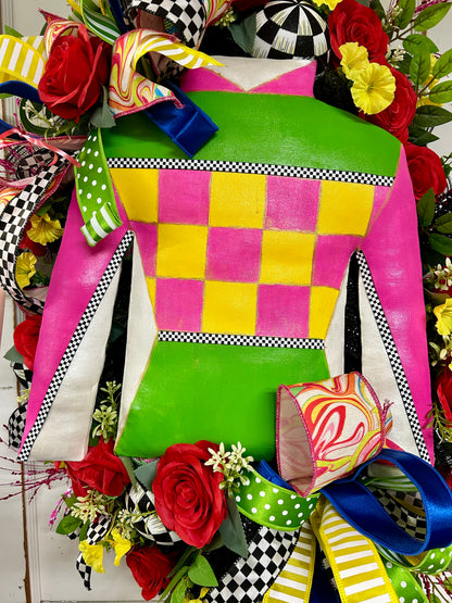 Pre-Made Pink And Green Derby Jockey Shirt Wreath By Caela With Sweet Girl Designs