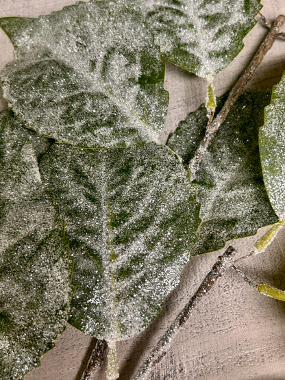 45 Inch Green Glitter Hydrangea Leaf Spray