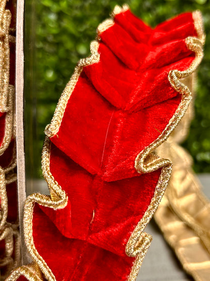 John Mark 1.5 Inch By 10 Yard Red Velvet Pleated Metallic Dupioni Ribbon