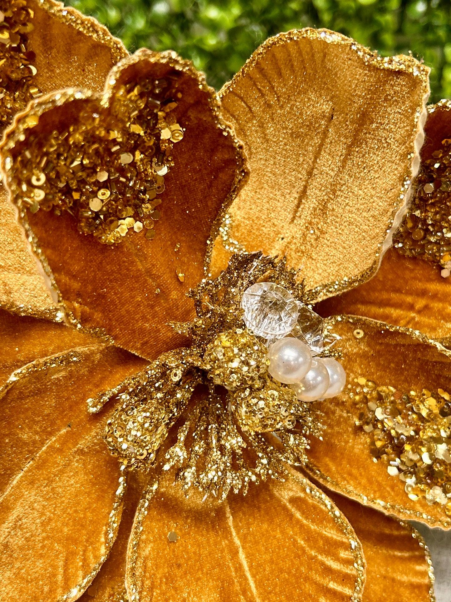 22 Inch Gold Glitter Sequin And Bead Magnolia Spray