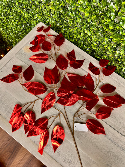 23 Inch Red Metallic Ficus Spray