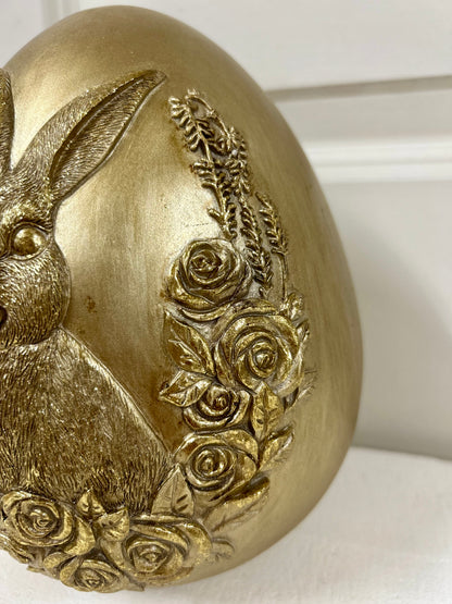 8 Inch Resin Embossed Bunny On Egg