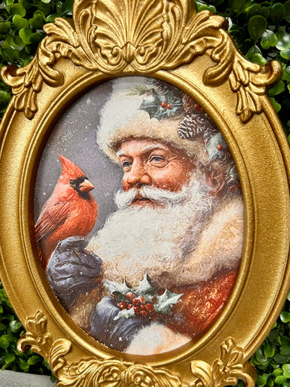 8 By 12 Inch Gilded Frame Santa And Cardinal Art Two Styles