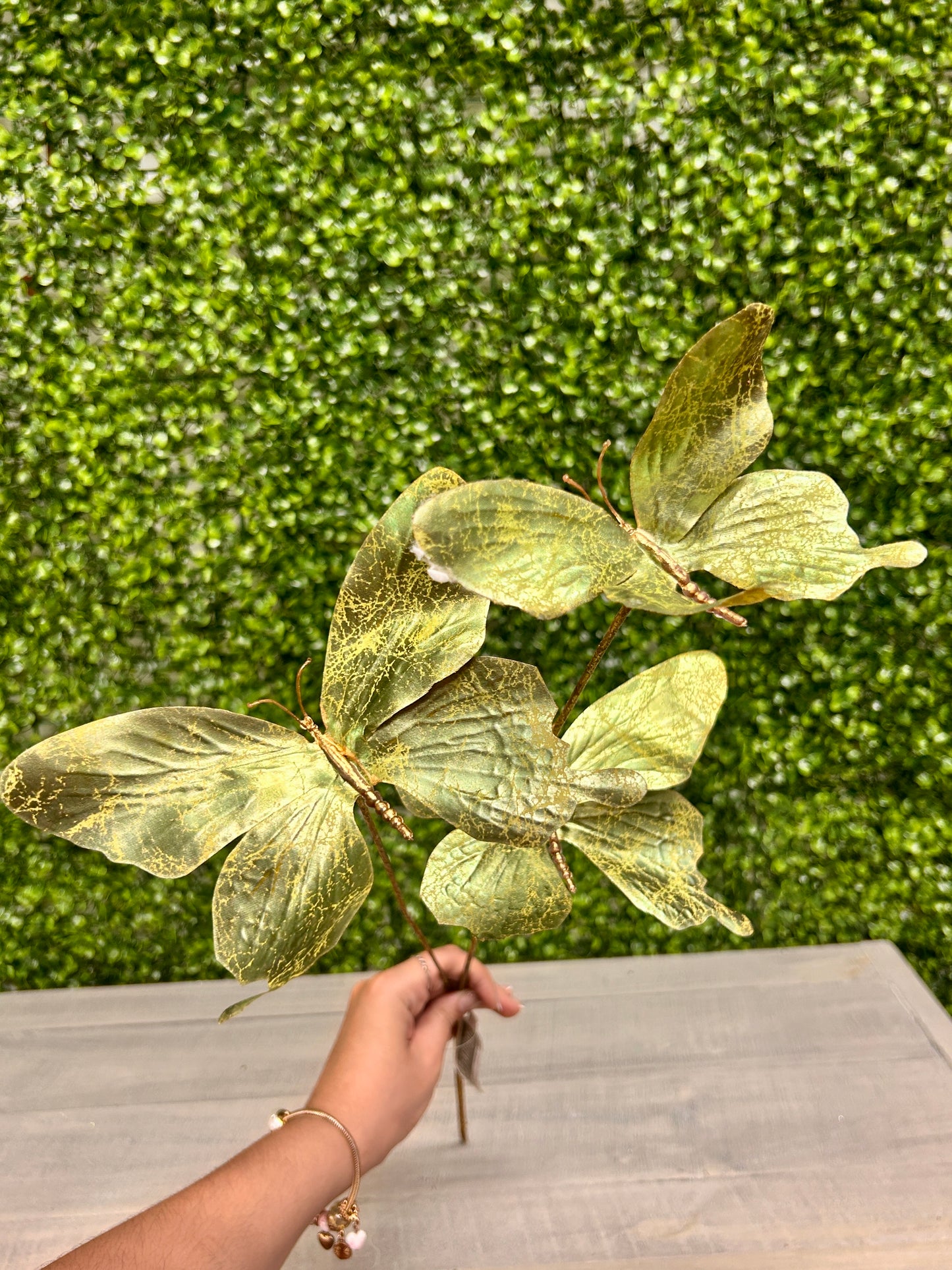 26 Inch Green Metallic Butterfly Spray
