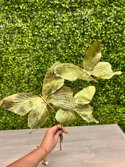 26 Inch Green Metallic Butterfly Spray