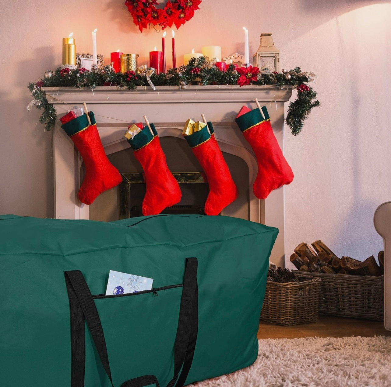Large Green Rolling Santa Christmas Tree Bag