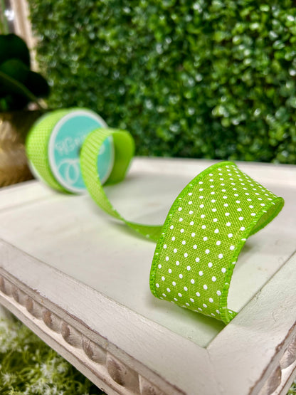 1.5 Inch By 10 Yard Lime Green And White Raised Swiss Dots One Royal Ribbon