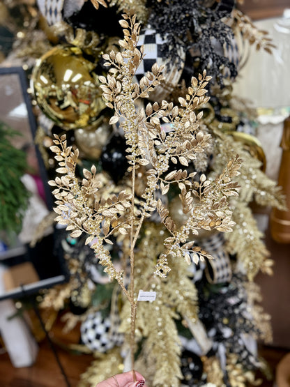 33 Inch Gold Fern And Pearl Metallic Spray