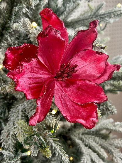 7.5 Inch Hot Pink Glitter Velvet Magnolia Pick