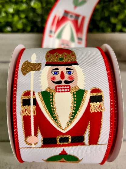 2.5 Inch By 10 Yard Red Gold And White Nutcracker Ribbon
