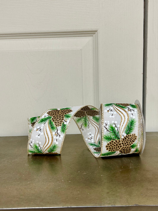 2.5 Inch By 10 Yard Pinecone Garland Ribbon
