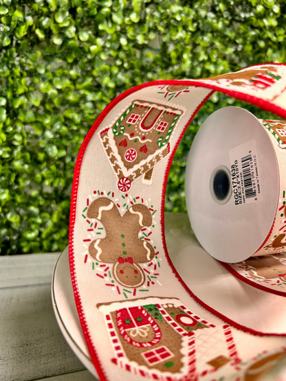 2.5 Inch By 10 Yard Gingerbread Man And House Ribbon
