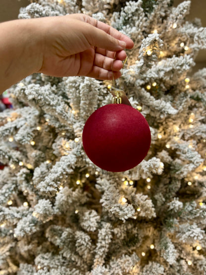 4 Inch Burgundy Smooth Flocked Ball Ornament
