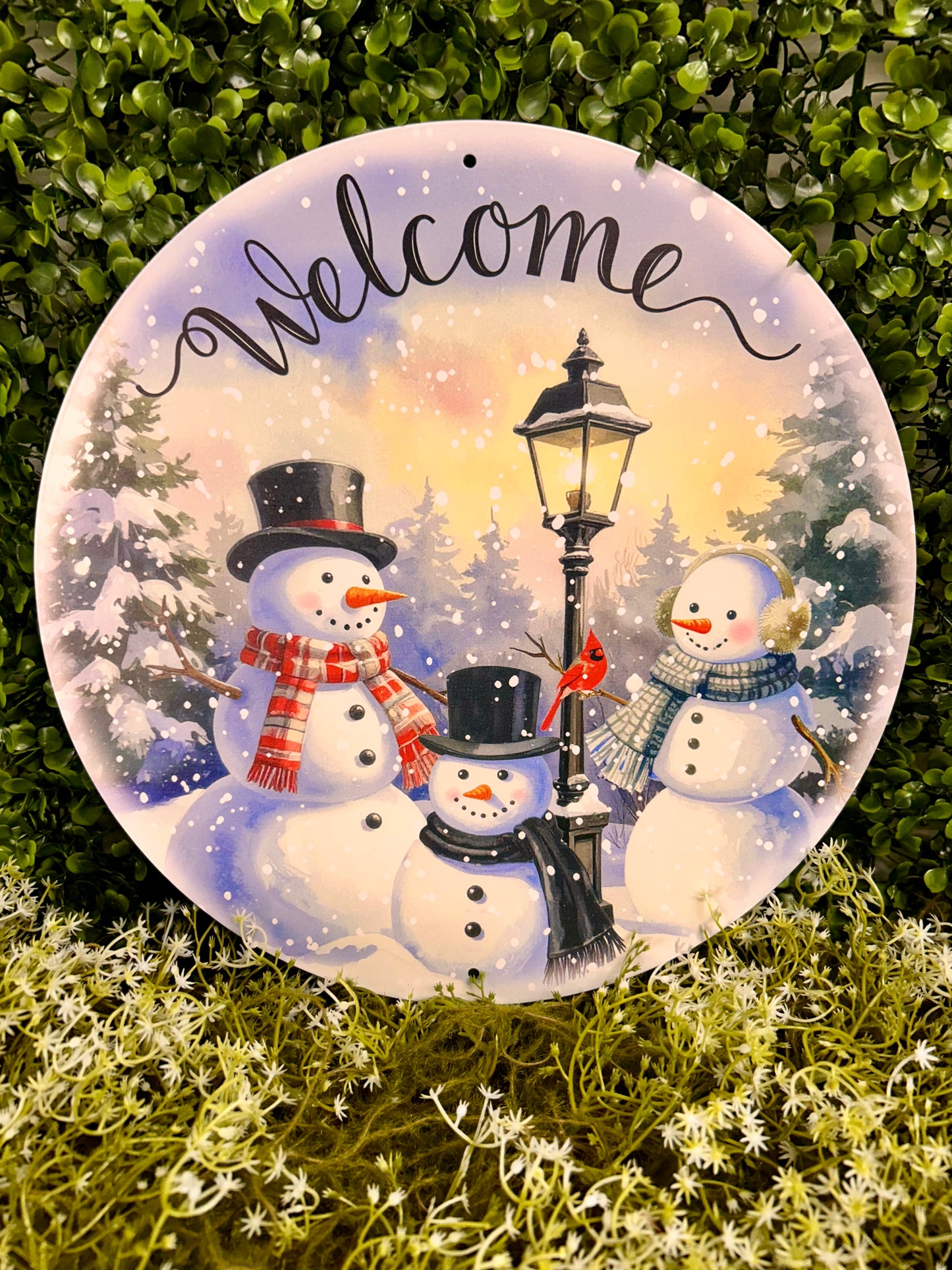 12 Inch Welcome With Snowman Metal Sign