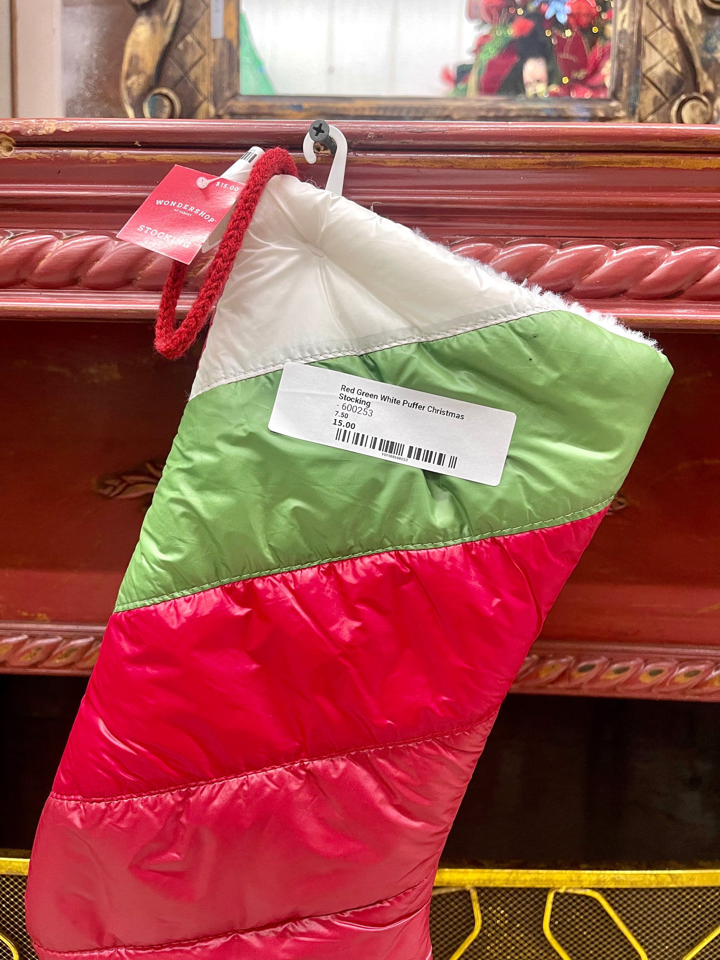 Red Green White Puffer Christmas Stocking