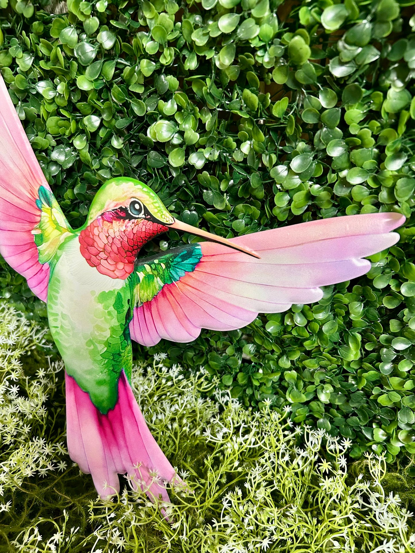 12 Inch Pink Purple And Green Embossed Hummingbird Sign