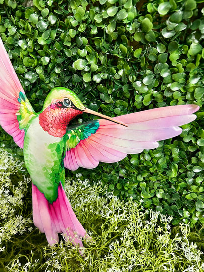 12 Inch Pink Purple And Green Embossed Hummingbird Sign