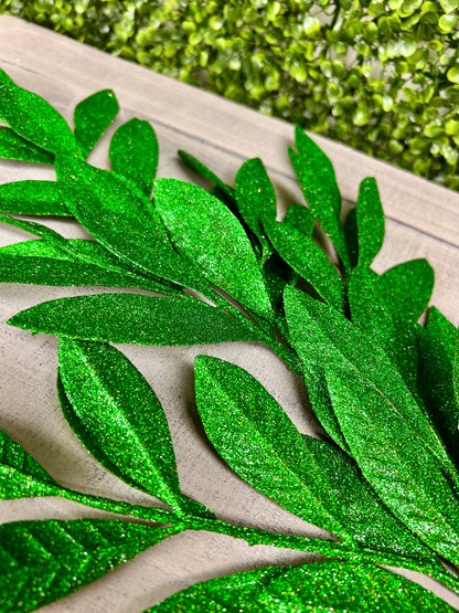 23 Inch Emerald Green Glitter Bay Leaf Spray