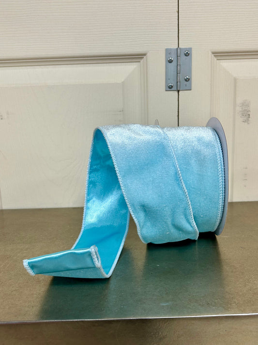 2.5 Inch By 10 Yard Ice Blue Deluxe Velvet With Satin Backing Ribbon