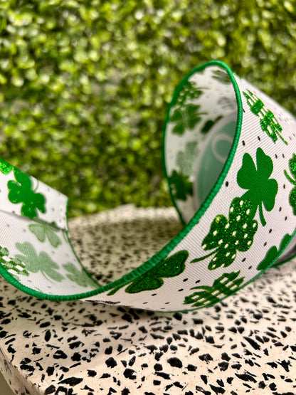 2.5 Inch By 10 Yard Patterned Shamrocks Ribbon