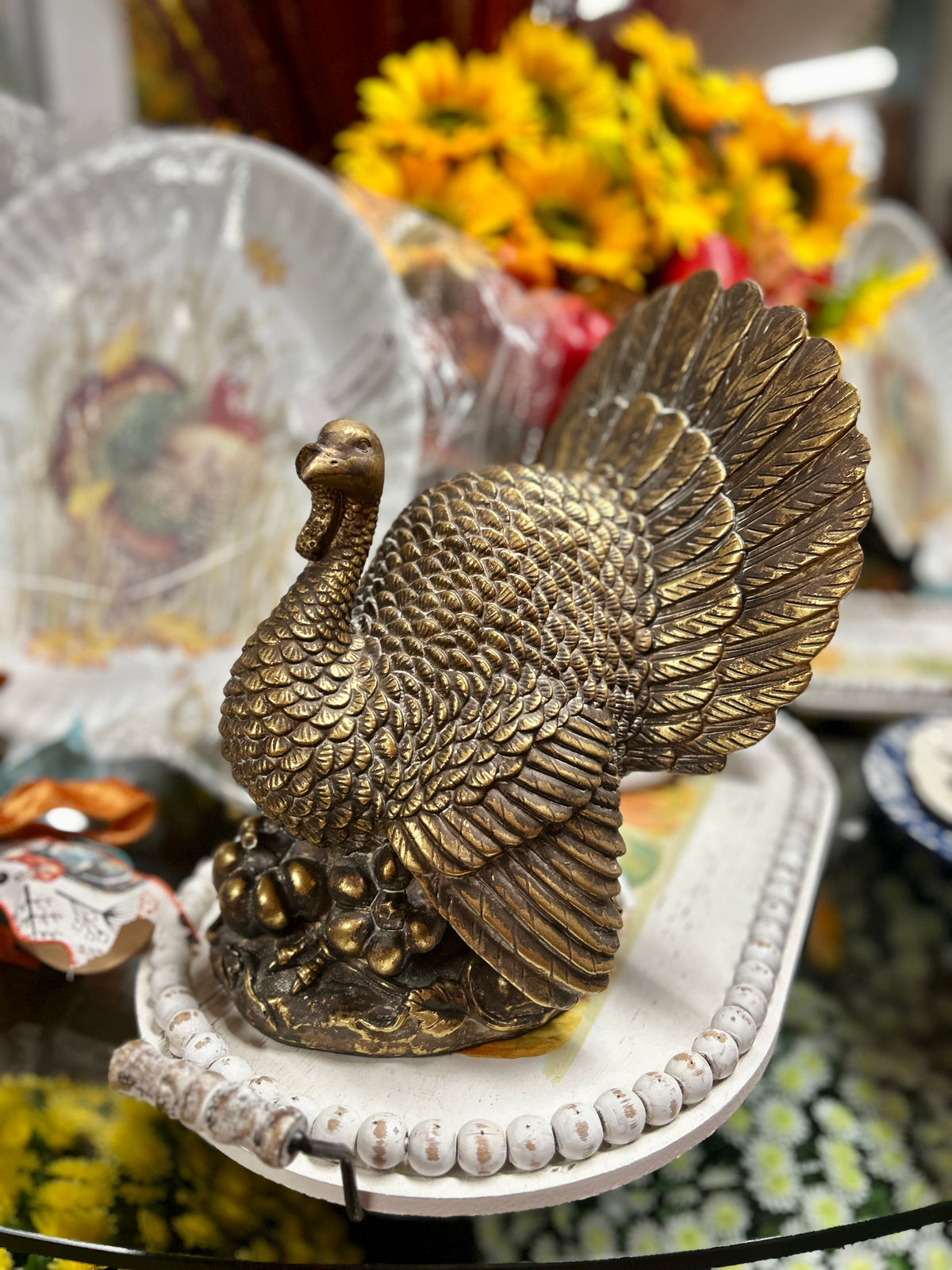 11.5 Inch Resin Antique Gold Turkey