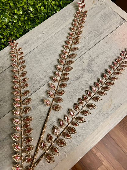 37.5 Inch Light Pink Rhinestone Leaf Spray
