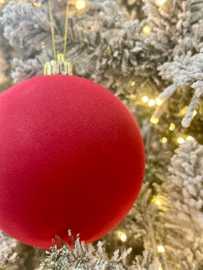 5 Inch Red Smooth Flocked Ball Ornament