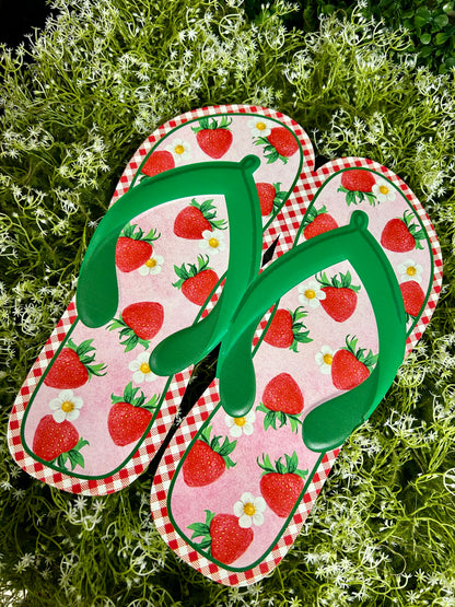 12.75 Inch Metal Strawberry Flip Flops Sign