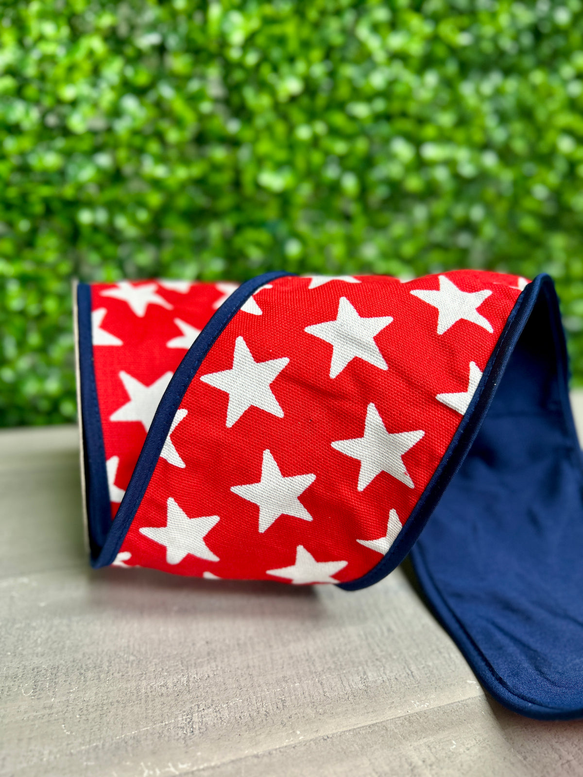 John Mark 4 Inch By 10 Yard Star Printed Fused Royal Ribbon