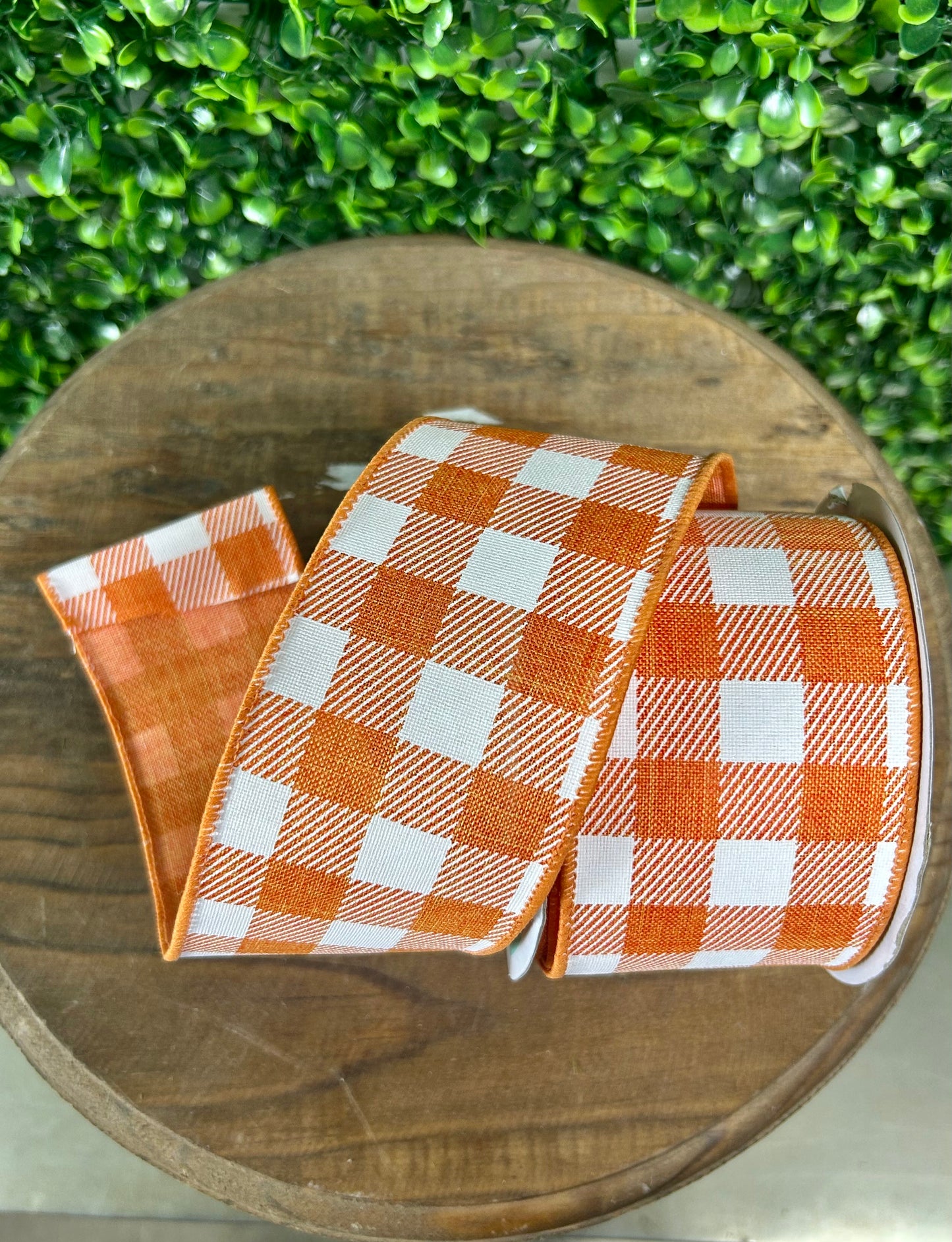 2.5 Inch By 10 Yard Orange And White Striped Check On Royal Ribbon