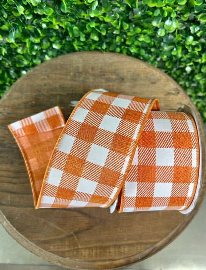 2.5 Inch By 10 Yard Orange And White Striped Check On Royal Ribbon