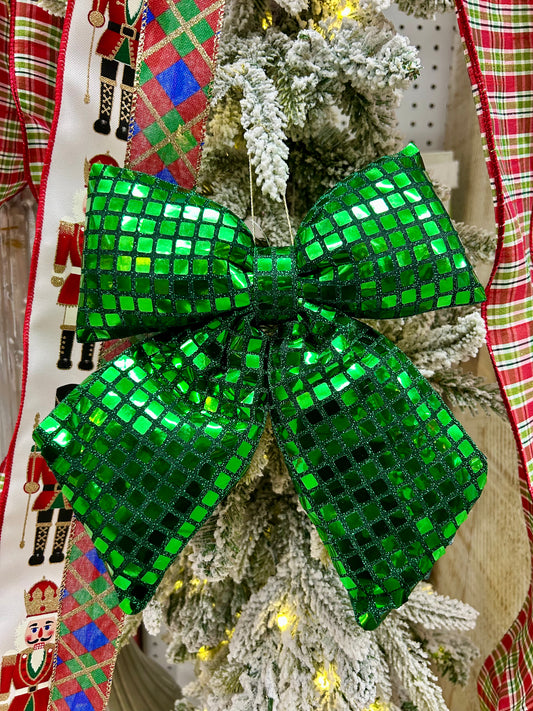 9.25 Inch Plush Dark Green Bow Ornament