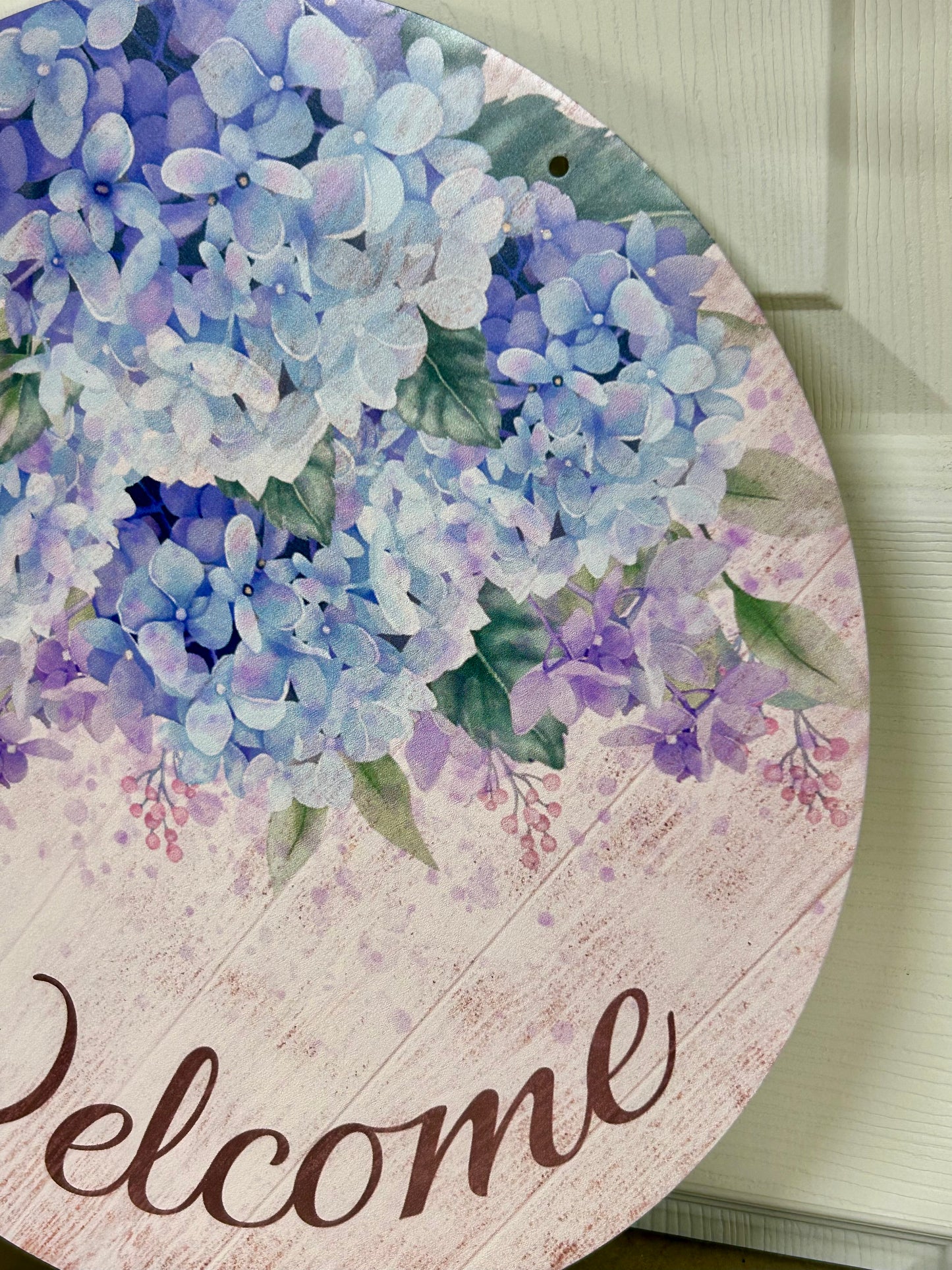 12 Inch Metal Welcome Hydrangea Sign