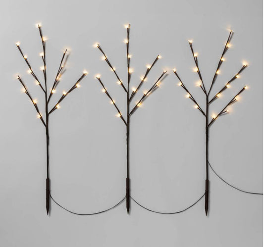 3ct LED Artificial Birch Twig Stake Lights Warm White - Wondershop