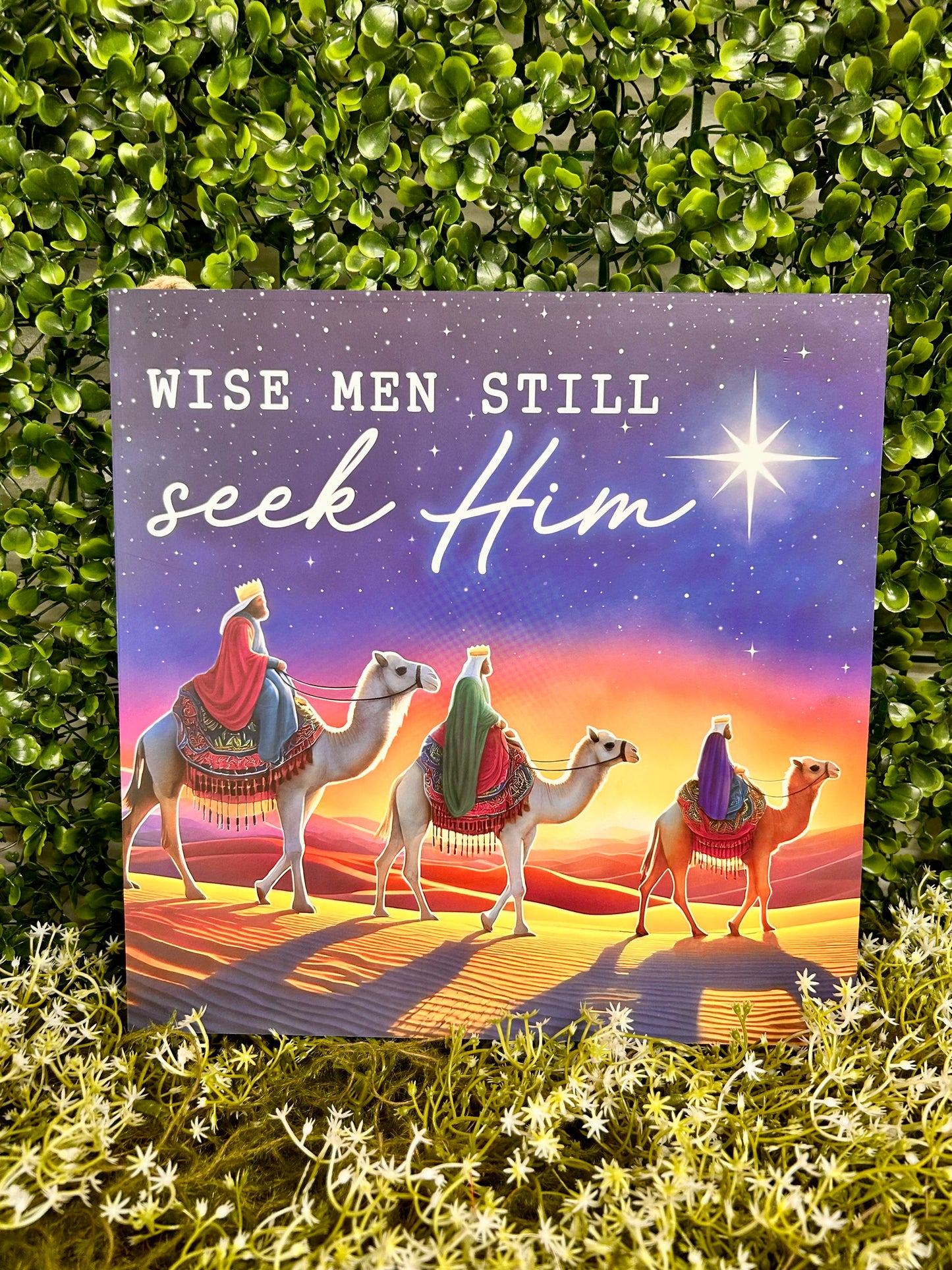 10 Inch Navy White And Orange Wise Men Seek Him Nativity Wood Sign