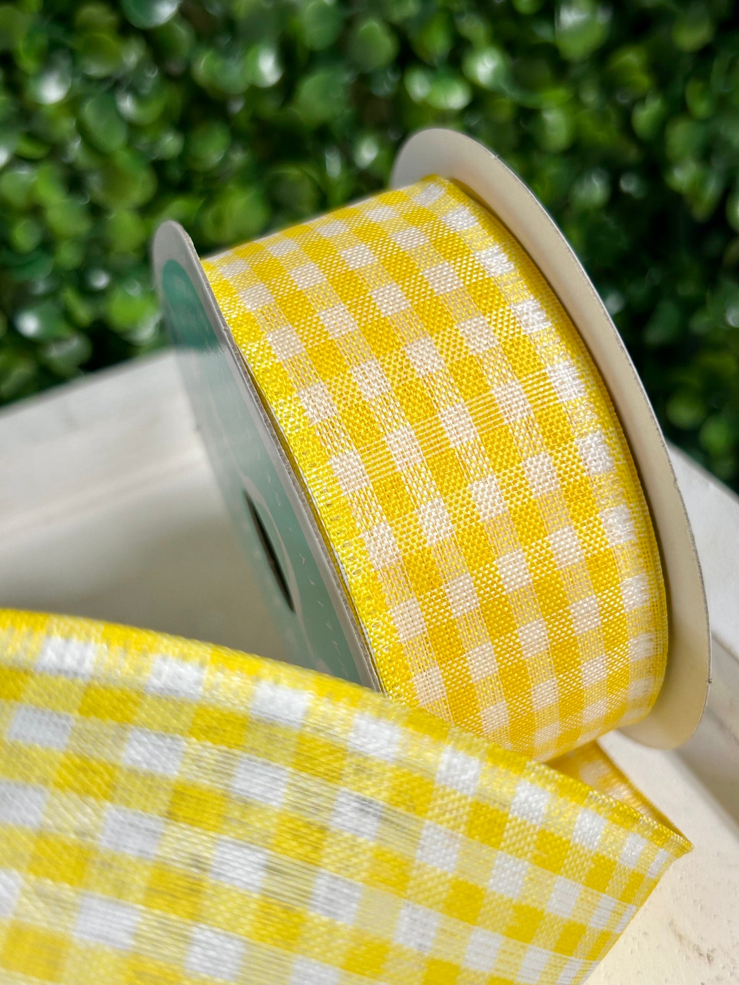 1.5 Inch By 10 Yard Yellow And White Gingham Check Ribbon