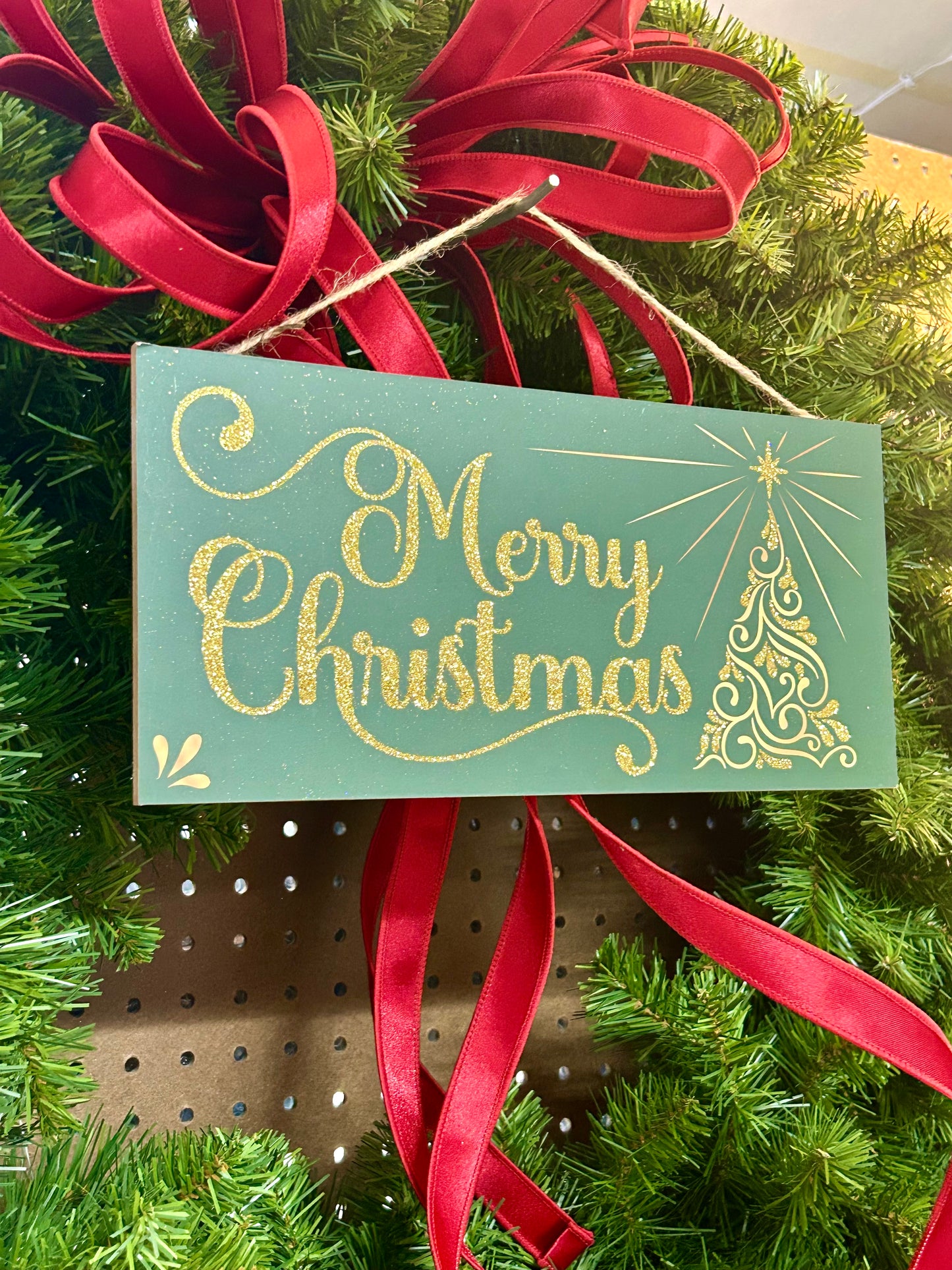 12.5 Inch Hunter Green And Gold Glitter Christmas Swirl Tree Sign