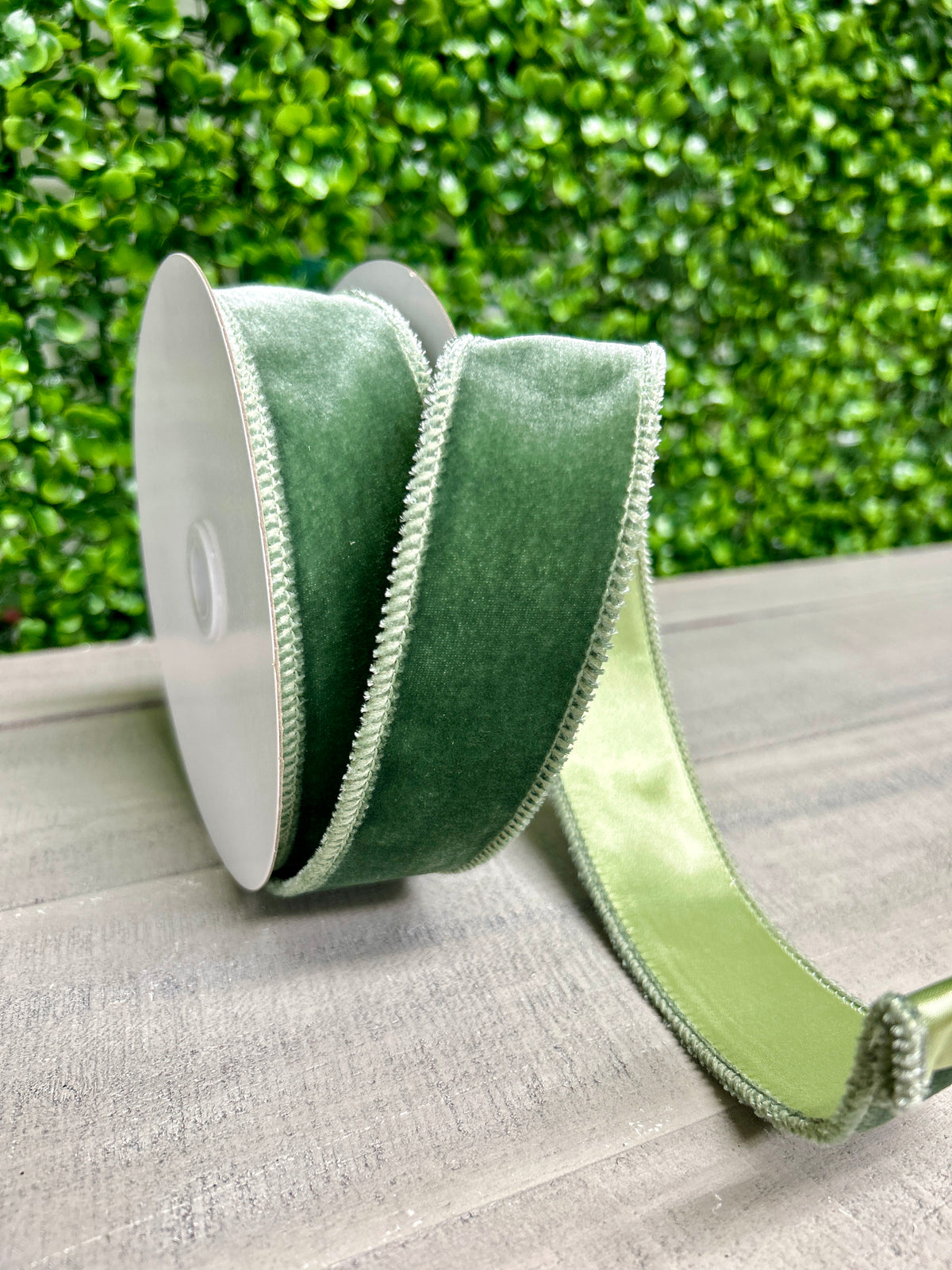 1.5 Inch By 10 Yard Sage Green Deluxe Velvet With Satin Backing Ribbon