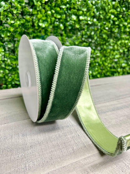 1.5 Inch By 10 Yard Sage Green Deluxe Velvet With Satin Backing Ribbon